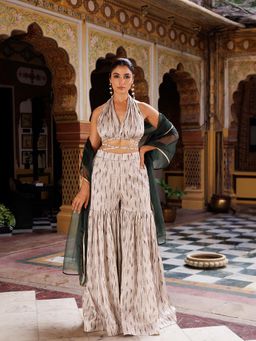 Ragavi - Northern Droplet Grey Top with Sharara and Dupatta (Set of 3)