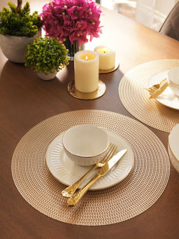 Pure Home + Living - Set of 2 Gold Metallic Round Pvc Placemats