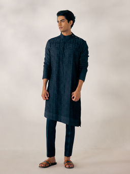 Jatin Malik - Midnight Blue Kurta (Set of 2)