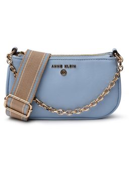Anne Klein - Women Light Blue Solid Crossbody Leather Sling Bag with Detachable Strap