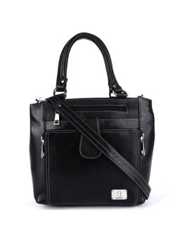 HiLEDER - Women Black Natural Leather Handbag with Detachable Strap (M)