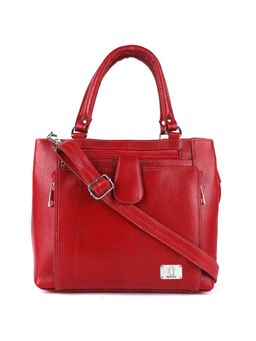 HiLEDER - Women Red Natural Leather Handbag with Detachable Strap (M)