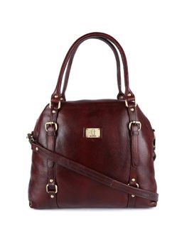 HiLEDER - Women Brown Textured Natural Leather Handbag with Detachable Strap (M)