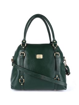 HiLEDER - Women Green Textured Natural Leather Handbag with Detachable Strap (M)