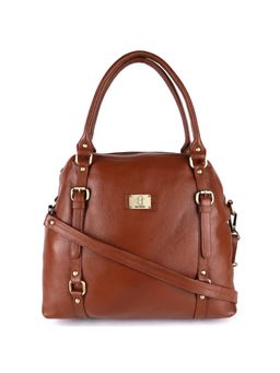 HiLEDER - Women Tan Textured Natural Leather Handbag with Detachable Strap (M)