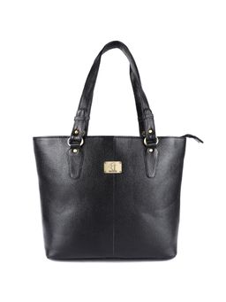 HiLEDER - Women Black Pure Natural Leather Tote Bag with Detachable Strap (M)