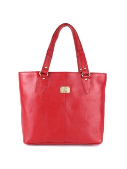 HiLEDER - Women Red Pure Natural Leather Tote Bag with Detachable Strap (M)