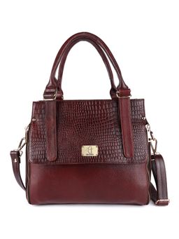 HiLEDER - Women Brown Leather Textured Handbag with Detachable Strap (M)