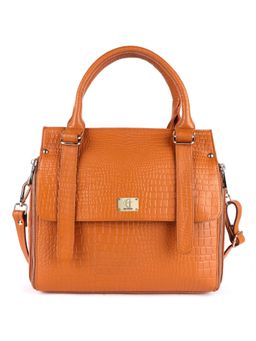 HiLEDER - Women Orange Leather Textured Handbag with Detachable Strap (M)