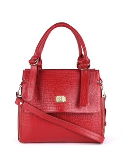 HiLEDER - Women Red Leather Textured Handbag with Detachable Strap (M)