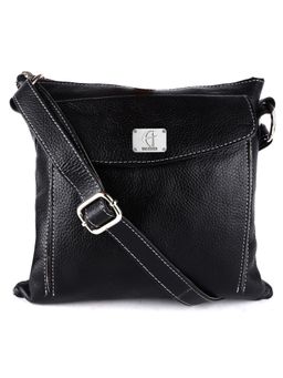 HiLEDER - Women Black Leather Crossbody Sling Bag (M)