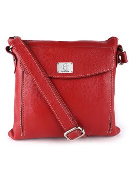 HiLEDER - Women Red Leather Crossbody Sling Bag (M)