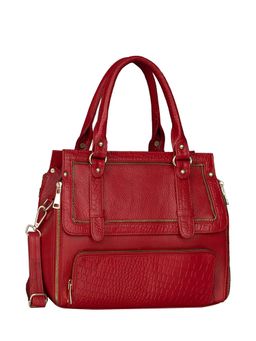 HiLEDER - Women Red Leather Textured Pattern Satchel Bag with Detachable Strap (M)