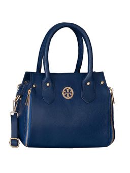 HiLEDER - Women Blue Leather Designer Satchel Bag with Detachable Strap (M)