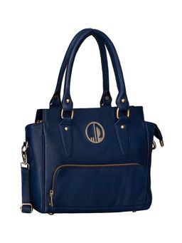 HiLEDER - Women Blue Genuine Leather Satchel Bag with Detachable Strap (M)