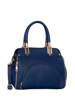 HiLEDER - Women Blue Textured Leather Satchel Bag with Detachable Strap (M)