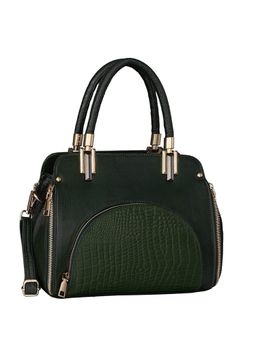 HiLEDER - Women Green Textured Leather Satchel Bag with Detachable Strap (M)