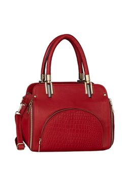 HiLEDER - Women Red Textured Leather Satchel Bag with Detachable Strap (M)