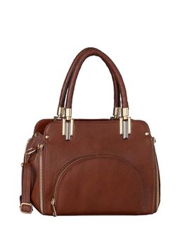 HiLEDER - Women Tan Textured Leather Satchel Bag with Detachable Strap (M)