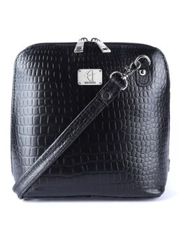 HiLEDER - Women Black Leather Crossbody Sling Bag (M)