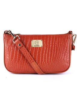 HiLEDER - Women Orange Leather Crossbody Sling Bag (M)