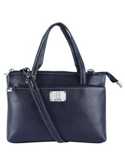 HiLEDER - Women Blue Leather Handbag with Detachable Strap (M)