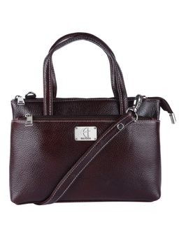 HiLEDER - Women Brown Leather Handbag with Detachable Strap (M)