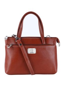 HiLEDER - Women Light Brown Leather Handbag with Detachable Strap (M)