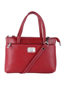 HiLEDER - Women Red Leather Handbag with Detachable Strap (M)