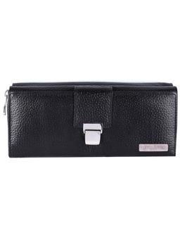 HiLEDER - Women Black Textured Stylish Genuine Leather Wallet (M)