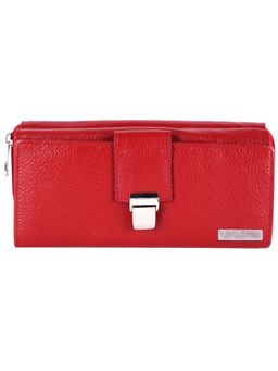 HiLEDER - Women Red Textured Stylish Genuine Leather Wallet (M)