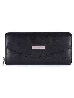 HiLEDER - Women Black Genuine Leather Textured Purse Wallet (M)