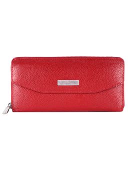 HiLEDER - Women Red Genuine Leather Textured Purse Wallet (M)