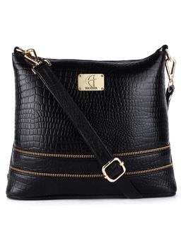 HiLEDER - Women Black Leather Crossbody Sling Bag (M)