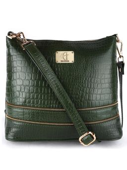 HiLEDER - Women Green Leather Crossbody Sling Bag (M)