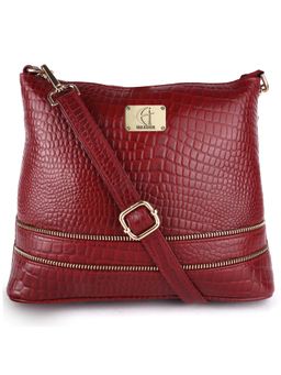 HiLEDER - Women Red Leather Crossbody Sling Bag (M)