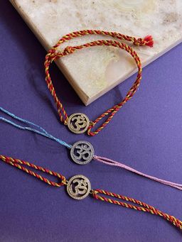 Digital Dress Room - American Diamond Gold & Silver Plated Om Rakhi Thread Rakhi (Pack of 3)