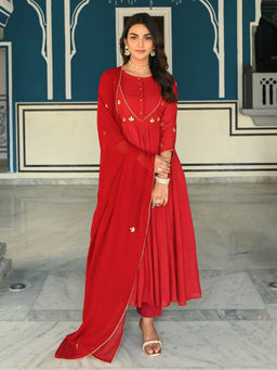 Urbanstree - Cherry Anarkali Kurta with Pant & Dupatta (Set of 3)