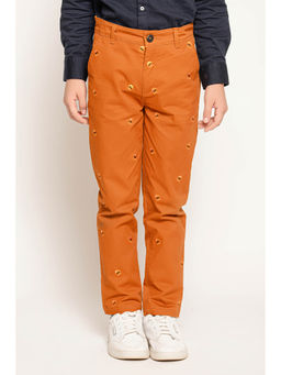 One Friday - Boys Orange Alien Embroidered Straight Fit Trouser