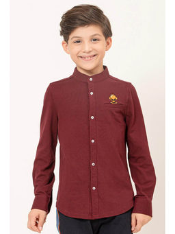 One Friday - Maroon Solid Cotton Shirt
