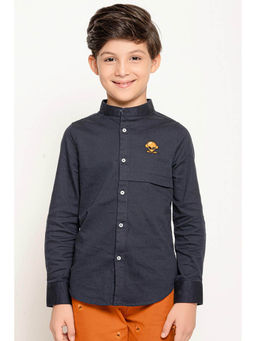 One Friday - Boys Navy Blue Mandarin Collared Shirt