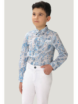 One Friday - Boys Blue & White Paisley Printed Shirt