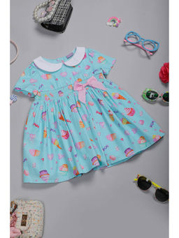 One Friday - Baby Girls Aqua Peter Pan Collar Dress