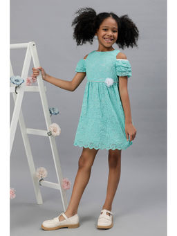 One Friday - Girls Mint Lace Fabric Cold-Shoulder Dress