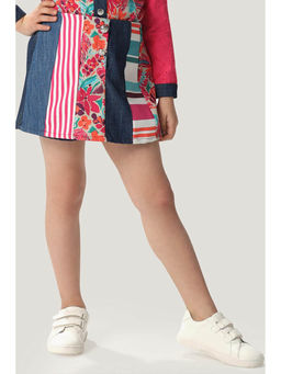 One Friday - Girls Blue Print Patterned Denim Skorts