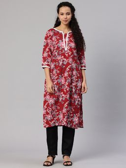 Swishchick - Floral Maroon Printed Aline Kurta