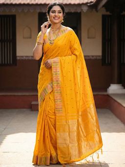 Sutriti - Haldi Special Mustard Yellow Soft Silk Saree With Unstitched Blouse