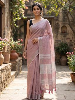 Sutriti - Elegant Mauve Woven Linen Saree With Unstitched Blouse