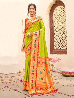 Sutriti - Light Green Paithani Silk Saree With Unstitched Blouse