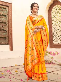 Sutriti - Majestic Mustard Paithani Silk Saree With Unstitched Blouse